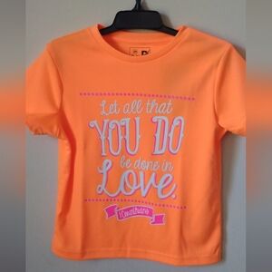 Vibrant Orange Short Sleeve Tee with Decorative Typography